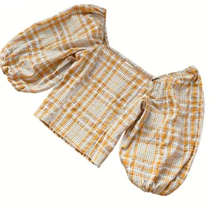 Like New Anthropologie Maeve Square Neck Puff Sleeve Seersucker Plaid Top Medium thumbnail 4