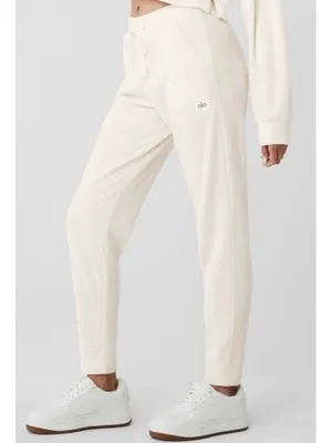 Alo Muse Sweatpants Ivory Cream Beige Stretchy High-Rise Waist Sweats Joggers L thumbnail 5
