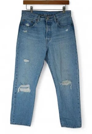 Levis 501 Jeans Womens 28x26 (30x25)‎ Ankle Crop Distressed Denim High Rise Mom thumbnail 1