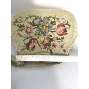 Vintage 50's Needlepoint Floral Purse Handbag Pockets Coin Purse Beige thumbnail 11