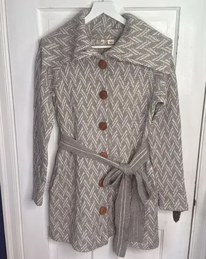 Anthropologie Moth Wool Blend Belted Gray Patterned Cardigan W1244 Sz S thumbnail 1