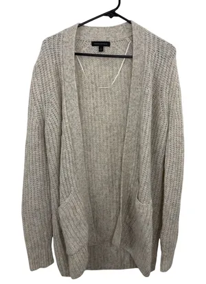 Banana Republic Cardigan Womens Small Beige Merino Wool Alpaca Blend Open *HOLE thumbnail 1