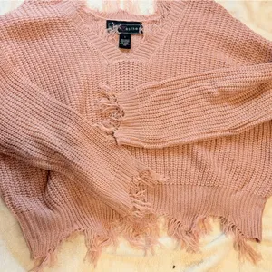 Polly & Esther Pink V-Neck Frayed Sweater size large colored pink thumbnail 7