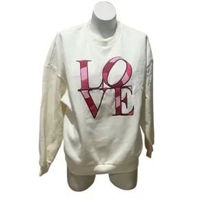 Francesca's Women's M Beige Love Embroidered Long Sleeve Sweatshirt thumbnail 2