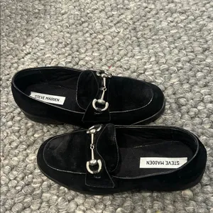 Steve Madden “Heart” Vintage Black Suede Horsebit Loafers Size 8 1/2 B 36518 thumbnail 7