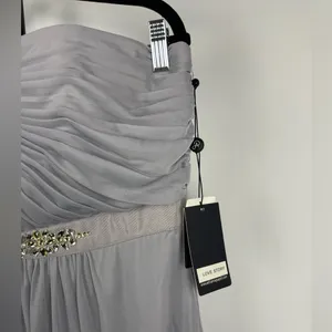 Adrianna Papell Gray Jeweled Waistband Strapless Flowy‎ Chiffon Mini Dress thumbnail 4