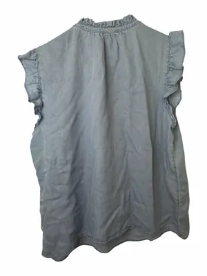 Loft Light Blue Ruffled Chambray Tie-Neck Women's Top thumbnail 2