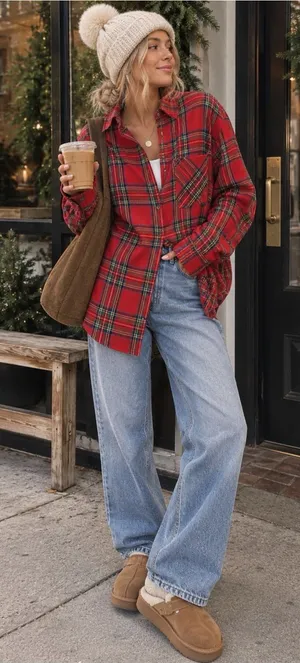 La Miel Plaid Oversized Shirt Red Button Front Long Sleeve Womens Small New thumbnail 1