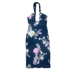 Missguided Navy Blue Floral Sleeveless Halter Midi Dress Women's Size US 8 thumbnail 2