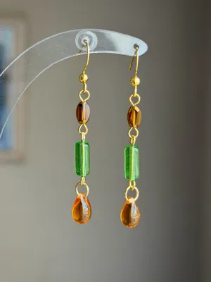 Handmade glass beads fairy whimsy dainty unique dangle earrings🌀🌙 thumbnail 3