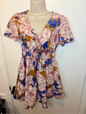 Band Of The Free Free People Blouson Mini Floral Multicolor Short Sleeve Dress S thumbnail 5