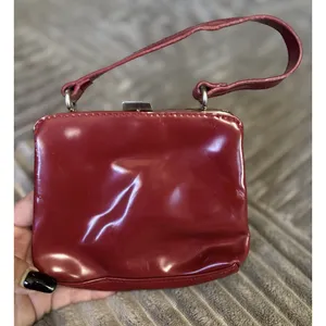 Nine West Red Small Clutch Hand Bag Lined Logo Top Handle Silver Hardware thumbnail 1