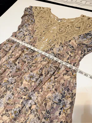 Free People Margot babydoll mini dress, bohemian printed crochet detail sz M thumbnail 9