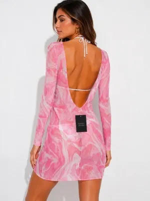 NWT Naked Wardrobe swim Back on the Low swim cover up dress pink thumbnail 2