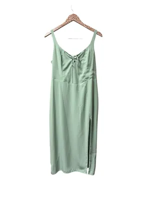 Abercrombie & Fitch Corset Lace-Up Midi Dress Slit Light Green Large Petite thumbnail 3