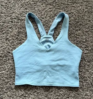 ALO Yoga Sky Blue Real Bra Tank V-Neck Racerback Crop Top thumbnail 1