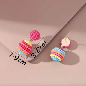 Colorful‎ Beaded Ball Drop Earrings Multicolor Rainbow Festival Boho Vacation thumbnail 4