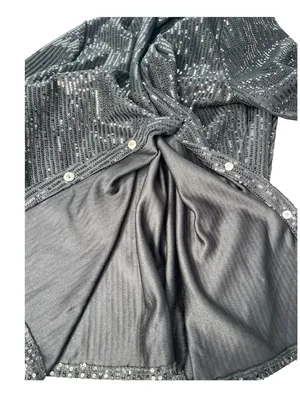 Woman's Large Black Sequin Button Down Shirt Jacket Long Sleeve Sparkle Party thumbnail 9