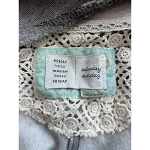 Saturday/Sunday Anthropologie‎ Cardigan Sweater XS Gray White Elise Open Fringe thumbnail 6