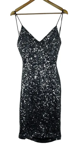 Womens Silver Sequin Bodycon Mini Dress Backless Glam Cocktail Birthday Size M thumbnail 1
