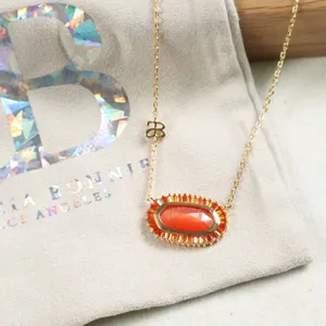 New Alicia Bonnie Kelly Gold Fiery Coral Pendant Necklace thumbnail 1