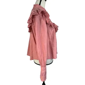 Free People X-Small Hit the Road Top Ruffle Button Puff Sleeve Lightweight Pink thumbnail 7