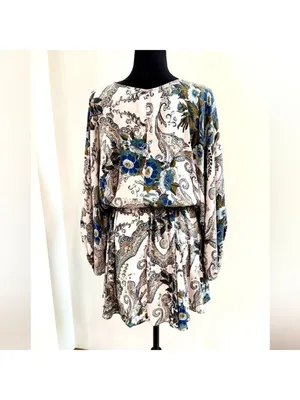 Free People High Plains Printed Mini Dress Boho Floral Dolman Sleeve Size S thumbnail 5