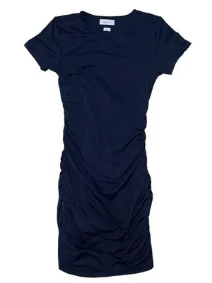 Aritzia Babaton black side ruched short sleeve bodycon dress women’s size M thumbnail 1