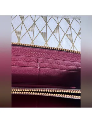 Tory Burch Deep Wine Pebbled Leather Half Zip Wallet thumbnail 8