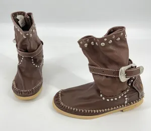 Hector Riccione‎ Leather Moc Toe Boots Studded Buckle Boho Womens Size 7 Western thumbnail 1