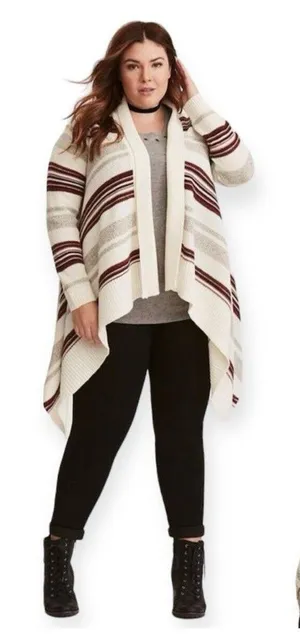 Torrid Cardigan Sweater Duster Women's size 2 2X Striped Open Draped Waterfall thumbnail 1