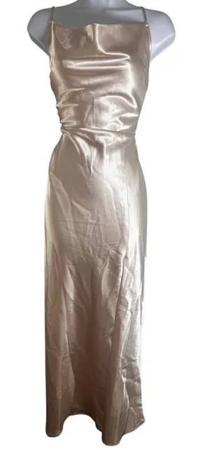 Birdy Grey Lisa Satin Cowl Neck Maxi Dress Champagne Gold XS Bridesmaid‎ Formal thumbnail 1