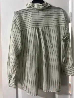Frame Denim Striped Button-Up Shirt in Light Green and White thumbnail 2