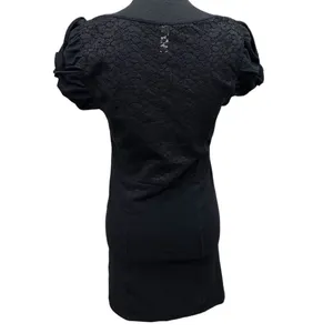 Free People Womens Cotton Floral Lace Puff Sleeve A-Line Dress Black‎ Size L thumbnail 4
