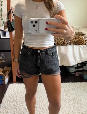 Zara Black Distressed Denim Shorts thumbnail 1