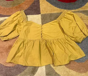Free People Veronica Sweetheart Blouse Top Off The Shoulder Oversized Yellow XS thumbnail 1