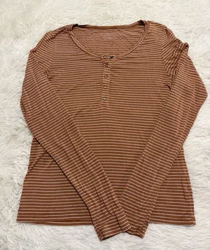American Eagle Outfitters Striped Henley Long-Sleeve Top thumbnail 1