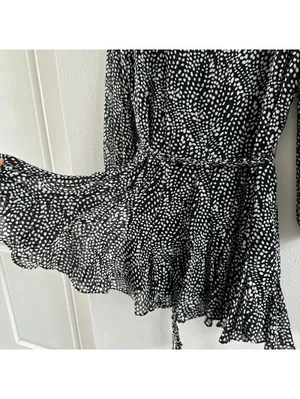 ZARA Woman Black/White Semi-sheer Printed Short Shirt Dress thumbnail 7