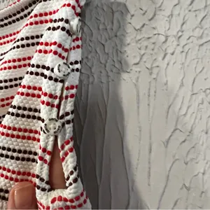 Aerie High Waist Bikini Bottom in Cream with Red and Brown stripes size large thumbnail 5