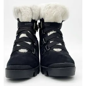 NEW‎ Schutz Womens 6 Aretuza Black Suede & Shearling Combat Boots Waterproof thumbnail 4