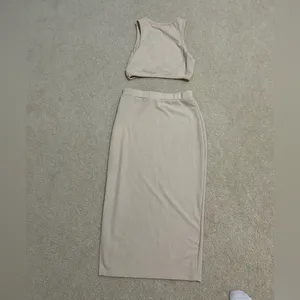 Elegant Cream Skirt Set Tan thumbnail 2