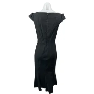 Anthropologie The Cecily Black Linen Sweetheart Cap Sleeve Midi Flare Dress Sz S thumbnail 2