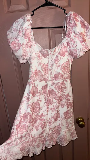 Pink Floral Tie Short Dress thumbnail 4