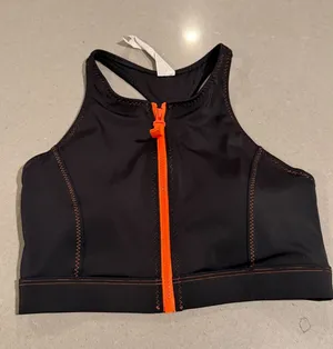 Fabletics Black Orange Zip Front Racerback Sports Bra Top‎ Women's M thumbnail 1