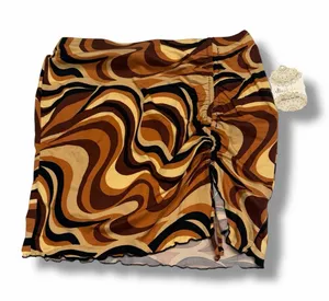 Altar'd State‎ Brown Retro Psychedelic Swirl Ruched Mini Skirt thumbnail 1