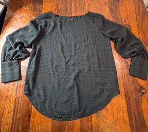 Ann Taylor Black Clip Dot‎ Boat Neck Blouse Bishop Sleeve Button Cuff Small thumbnail 1