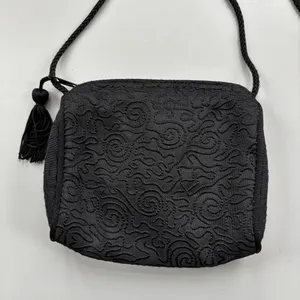 Vintage‎ Avon Black Tassle Jacquard Evening Bag Crossbody Mini Purse Black Tie thumbnail 2