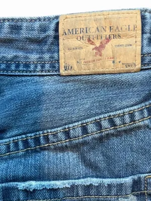 American Eagle Y2K Distressed Low Rise Denim Mini Skirt Embroidered Size 2 thumbnail 6