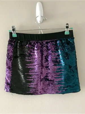 Xhilaration Sequin Ombre Mini Skirt - Teal, Black, Purple Sz L thumbnail 2