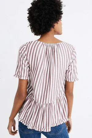 Madewell NWOT Stanza Ruffle Hem Top in Stripe thumbnail 2